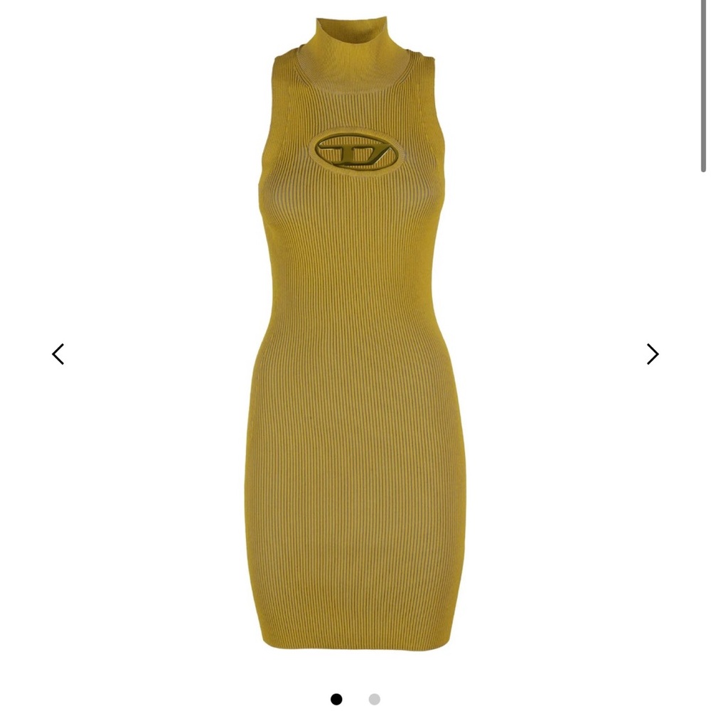Diesel Mustard Ribbed Knit Sleeveless Dress